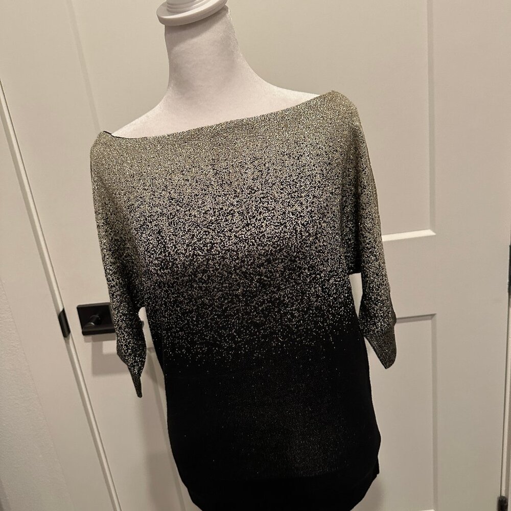 Metallic gold & black dolman 3/4 sleeved sweater XS WHBM